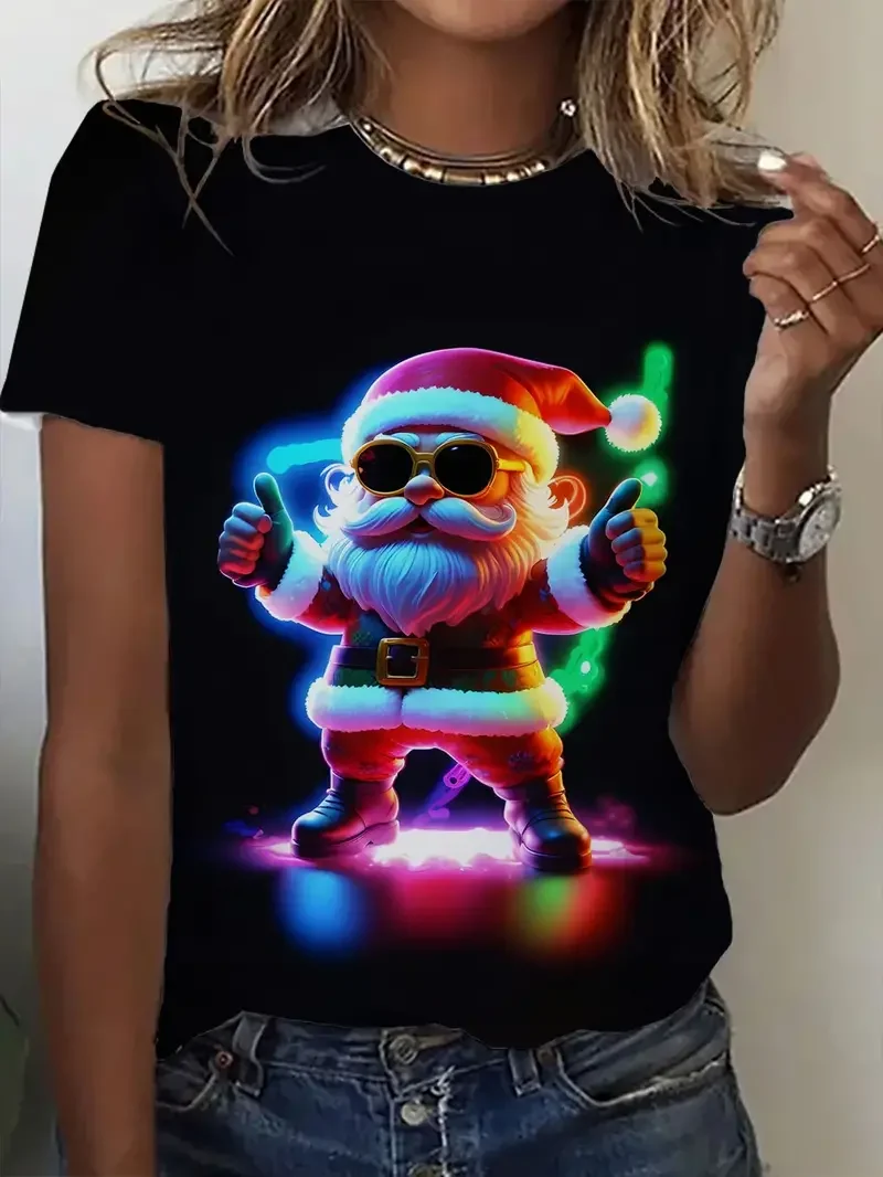 

Funny Merry Christmas Print T-Shirts Women Summer Short Sleeve Casual Round Neck T-Shirts Ladies Clothing Oversized Pullover Top