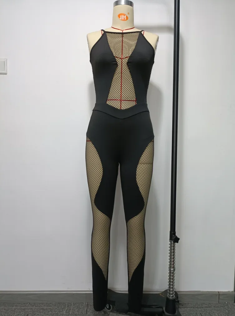 Oshoplive 2024 New Female Sexy Backless Fashion Split-Joint Mesh Breathable Jumpsuits Summer Sleeveless Yoga Gmy Sportwears