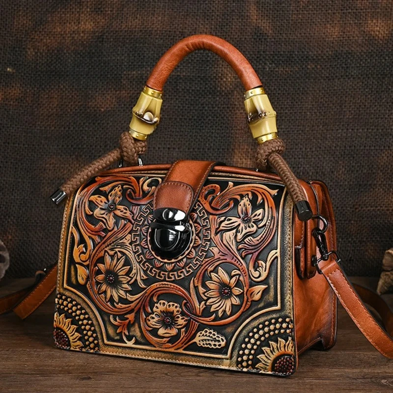 Motaora New Embossed Shoulder Bag For Women's 2025 Vintage Handmade Handbag Female PU Leather Big Capacity Crossbody Bags Purse