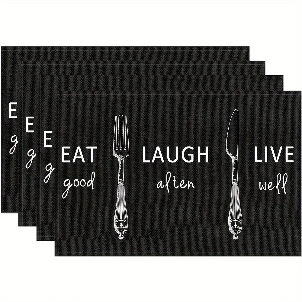 4-Pack Black Placemats, 12X18 Inch, Funny 