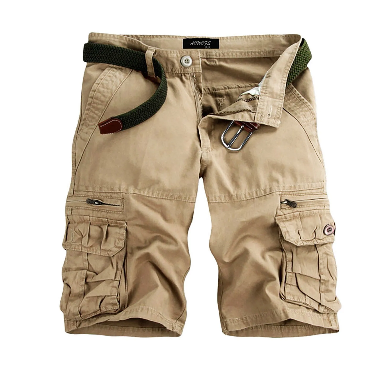 

Men Cotton Cargo Shorts Vintage Solid Color Five-Point Straight Trousers With Pockets Summer Outdoor Sports Short Pants Trunks