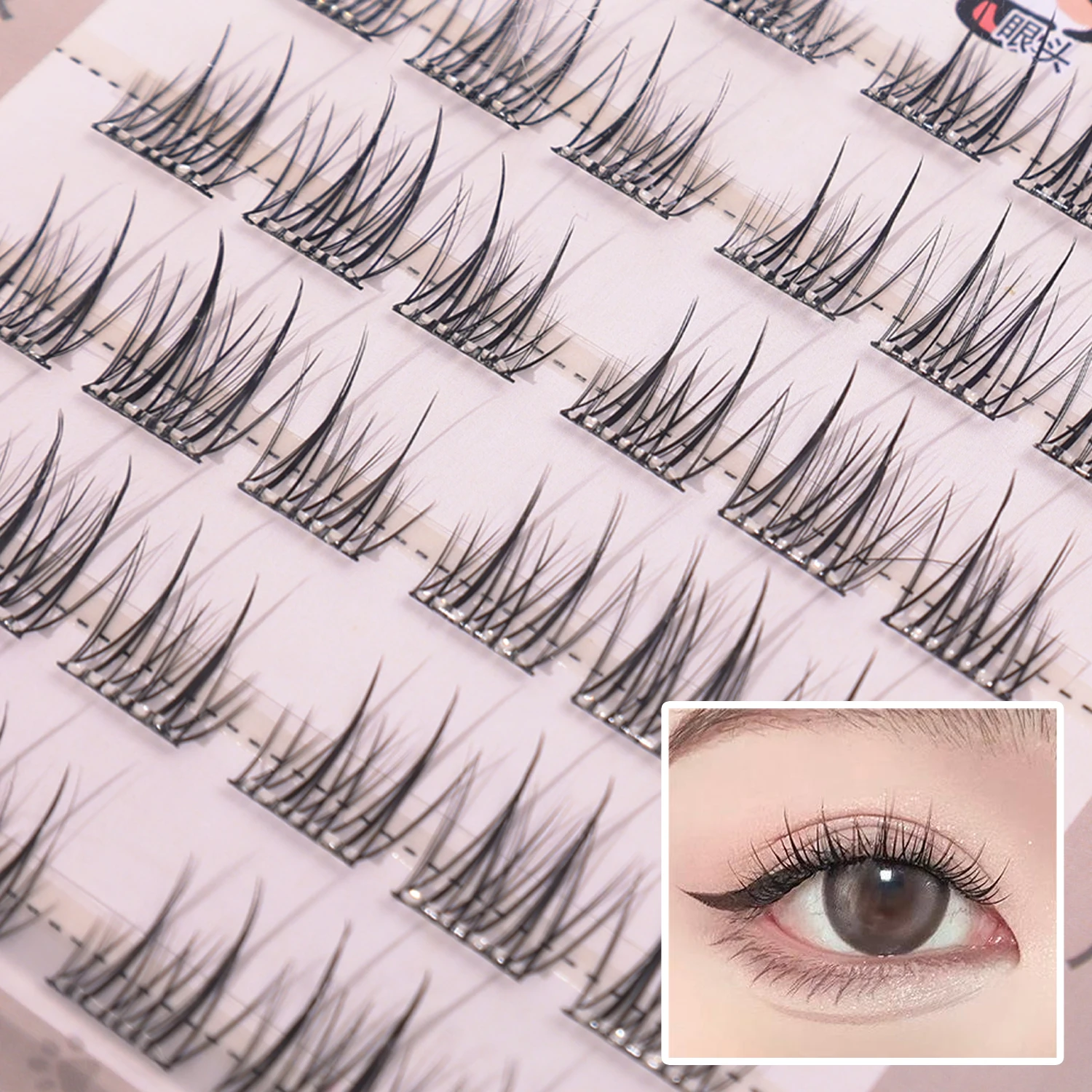 接着剤不使用クラスターまつげ個別マンガひまわりまつげナチュラルソフト 3D うっすら自己粘着 DIY まつげエクステンションメイク