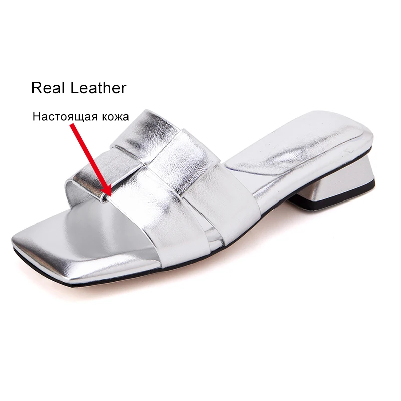 JOZHAMTA Size 35-40 Women Flats Slippers Real Leather Casual Beach Summer Shoes 2025 Daily Home Outdoor Platform Slides Sandals