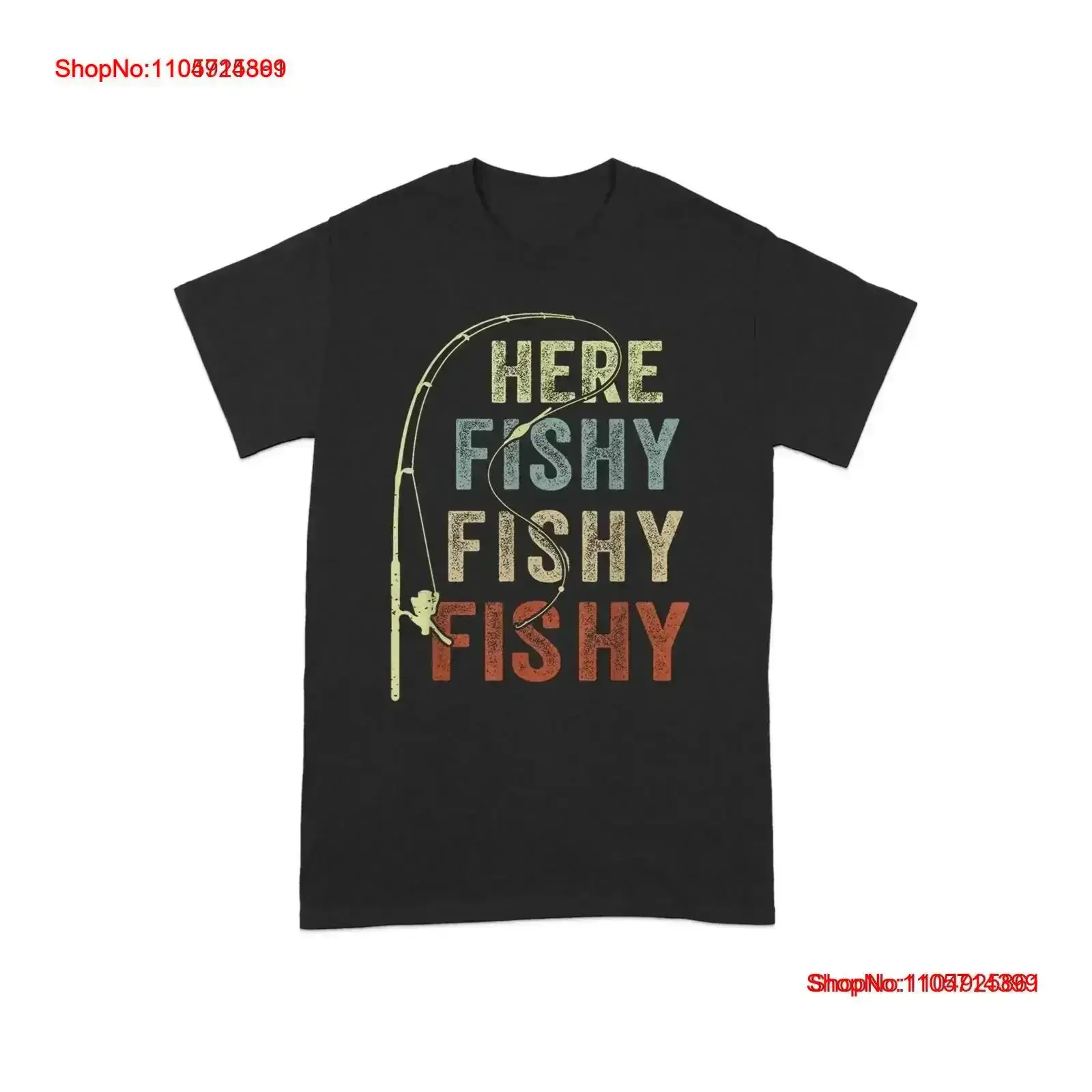 Funny Fishing Men T Shirt Here Fishy Fisherman Humorous Angler Humor Outdoors Lover vintage Washed homme Casual Versatile