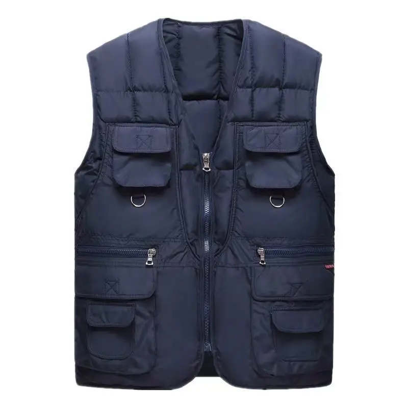 2023 New Autumn Winter Loose Middle-Aged Elderly Thick Men's Down Cotton Vest Ten Pocket Thickened Keep Warm Sleeveless Coat