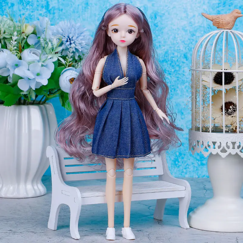 Summer Temperament Halter-neck Denim Dress Sexy Backless Dress For 1/6 FR Babi Supermodel Doll 30cm Doll Clothes Accessories