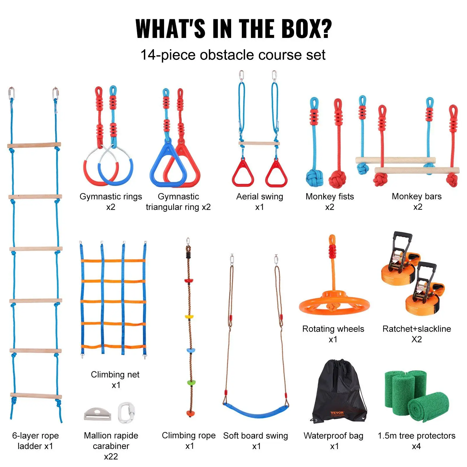 

Backyard Toys Training Equipment Set Ninja Warrior Obstacle Course for Kids 2 x 60 ft Weatherproof Slacklines