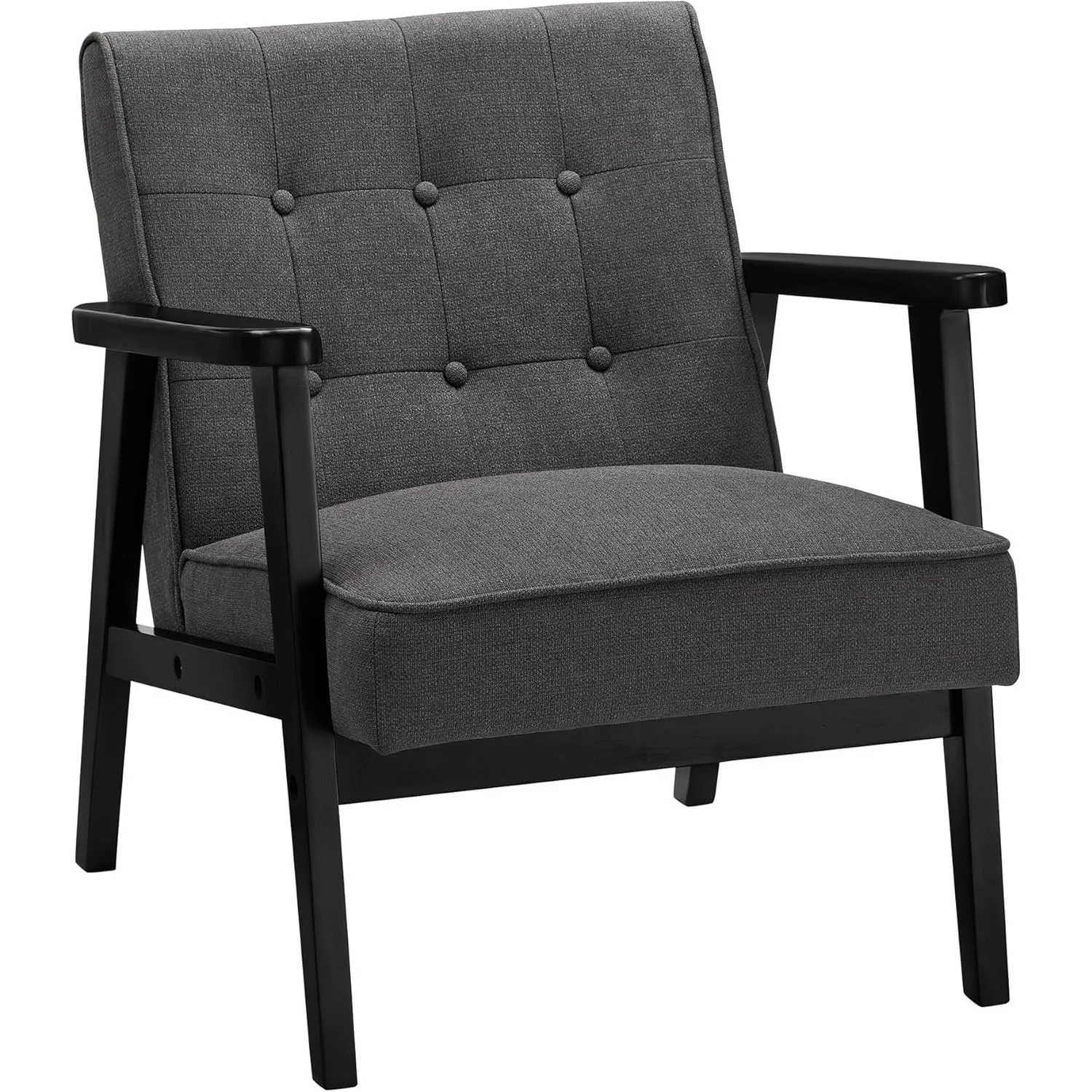 

Accent Leisure Chair, Mid-Century Modern Arm Chair with Solid Wood Armrests and Legs, 1-Seat Cushioned Sofa,Classic Black