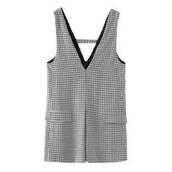 2024ZAR * Spring/Summer New Women's Academy Style Wide Shoulder Strap Checkered Tank Top Short Skirt Mini Dress