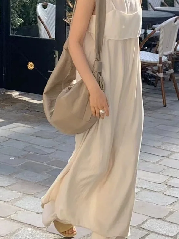 

OUCE Simple Sleeveless Vest Dress Women Loose Slim Long Straight Holiday Style Long Skirt Mid-Length Casual Summer Fashion