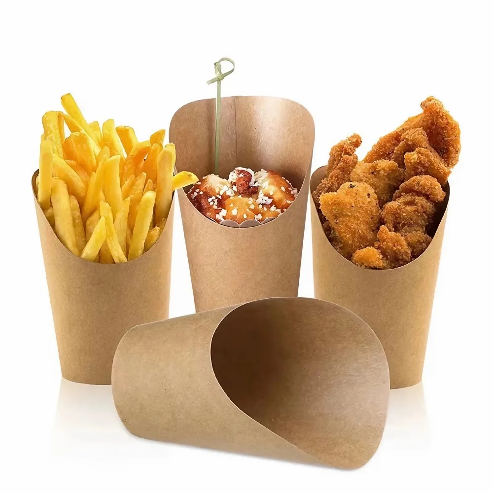 50pcs French Fries Holder Disposable Kraft Paper Fry Cup Charcuterie Cup Snack Dessert Potato French Chips Box Party Supplies