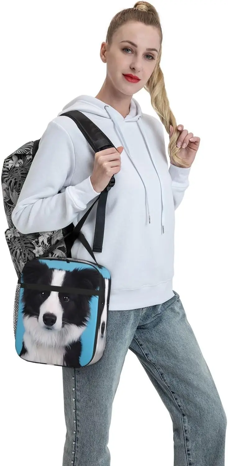 Schattige Border Collie Lunch Tas Voor Vrouwen Mannen Geïsoleerde Herbruikbare Lunchbox Koelbakken Voor Werk Kantoor Picknick Camping Reizen