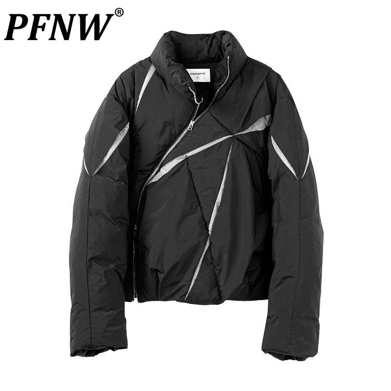 PFNW Iregular Nylon Stitching Color Men\'s Padded Jackets Short Metal Zipper Cotton Coats Winter Niche Deisgn New Tops 28W1603