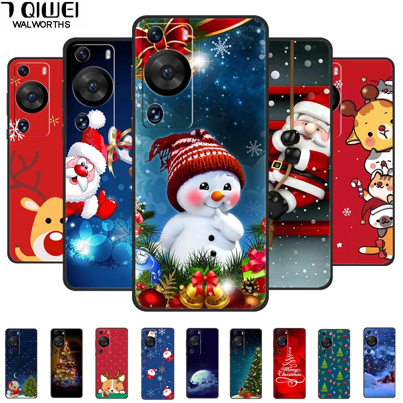 Fundas de teléfono navideñas para Huawei P60 Pro P60 de 6,67 pulgadas, Funda de silicona negra con diseño de Papá Noel, Funda suave de TPU para Huawei P60, Funda protectora de TPU