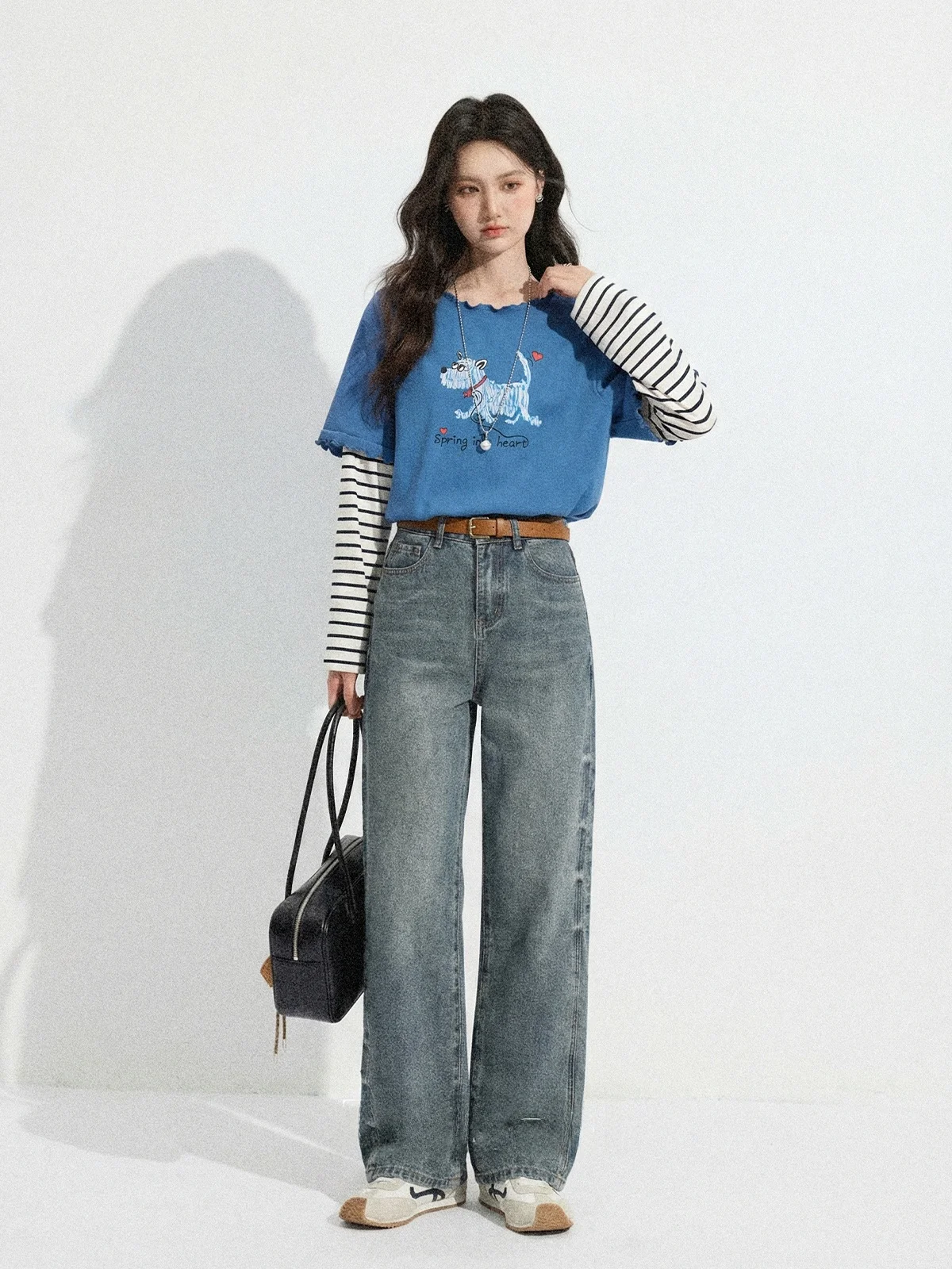 

Ретро-джинсы синего цвета с прямыми штанинами, женские, с высокой талией, широкие, универсальные, весна 2026, маленькие размеры, модные повседневные брюки для женщин