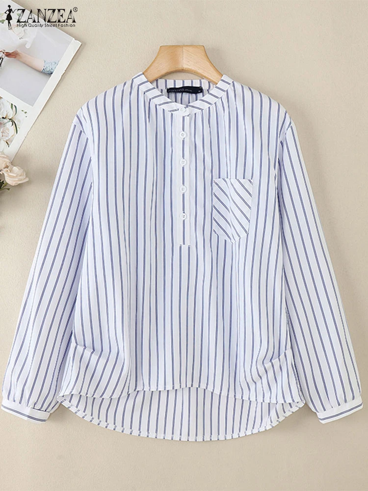 

ZANZEA 2024 Fashion Women Long Sleeve Striped Blouse Autumn Vintage Loose Holiday Blusas Para Casual Shirt Mujer Work Tops Tunic