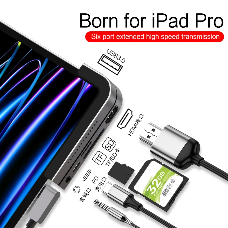 Imagem -01 - Hub Usb c para Ipad Pro 11 12.9 2023 2023 tipo c Usb 3.0 Hdmi 3.5 mm Jack Adaptador Doca Usb-c para Lenovo Tab P11 Pro 11.5 Tablet
