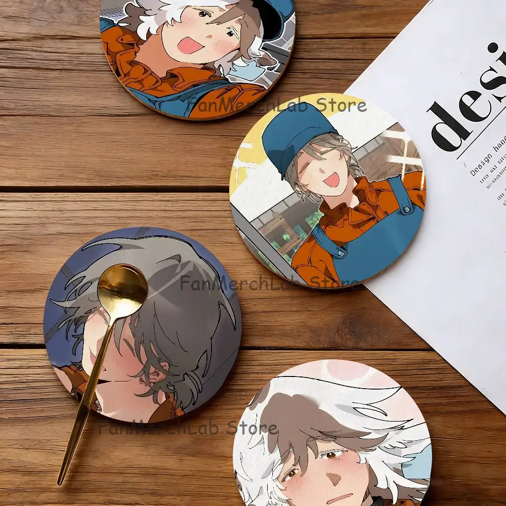 

M-Manhwa Mr As Farm 2D Pattern round Wooden Coaster Decorative Coffee Cup for Use in Coffee Shops Bars Wine Beer