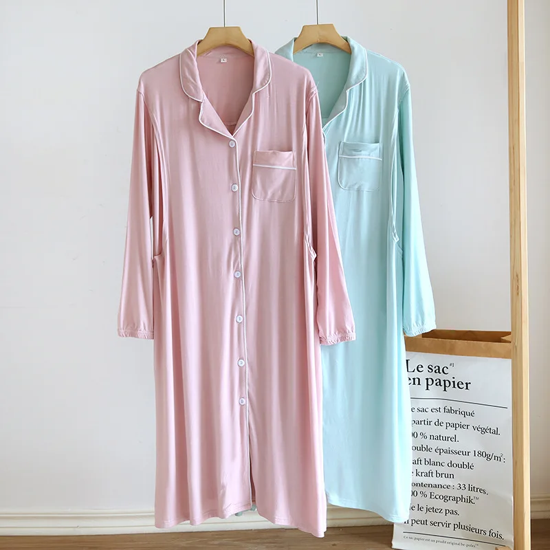

Modal Feeding Nightgowns Long Sleeve Pajamas Dress For Pregnant Woman Maternity Gowns Nightie For Nursing Pregnant Clothes