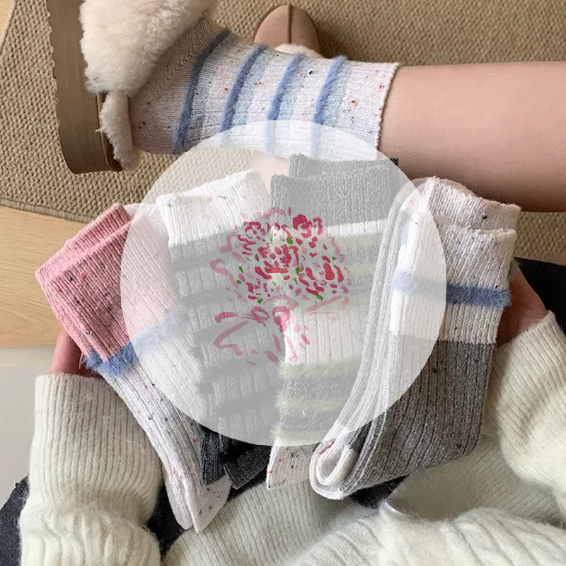 

Носки Fair Isle в корейском стиле, осенние и зимние вязаные теплые женские носки