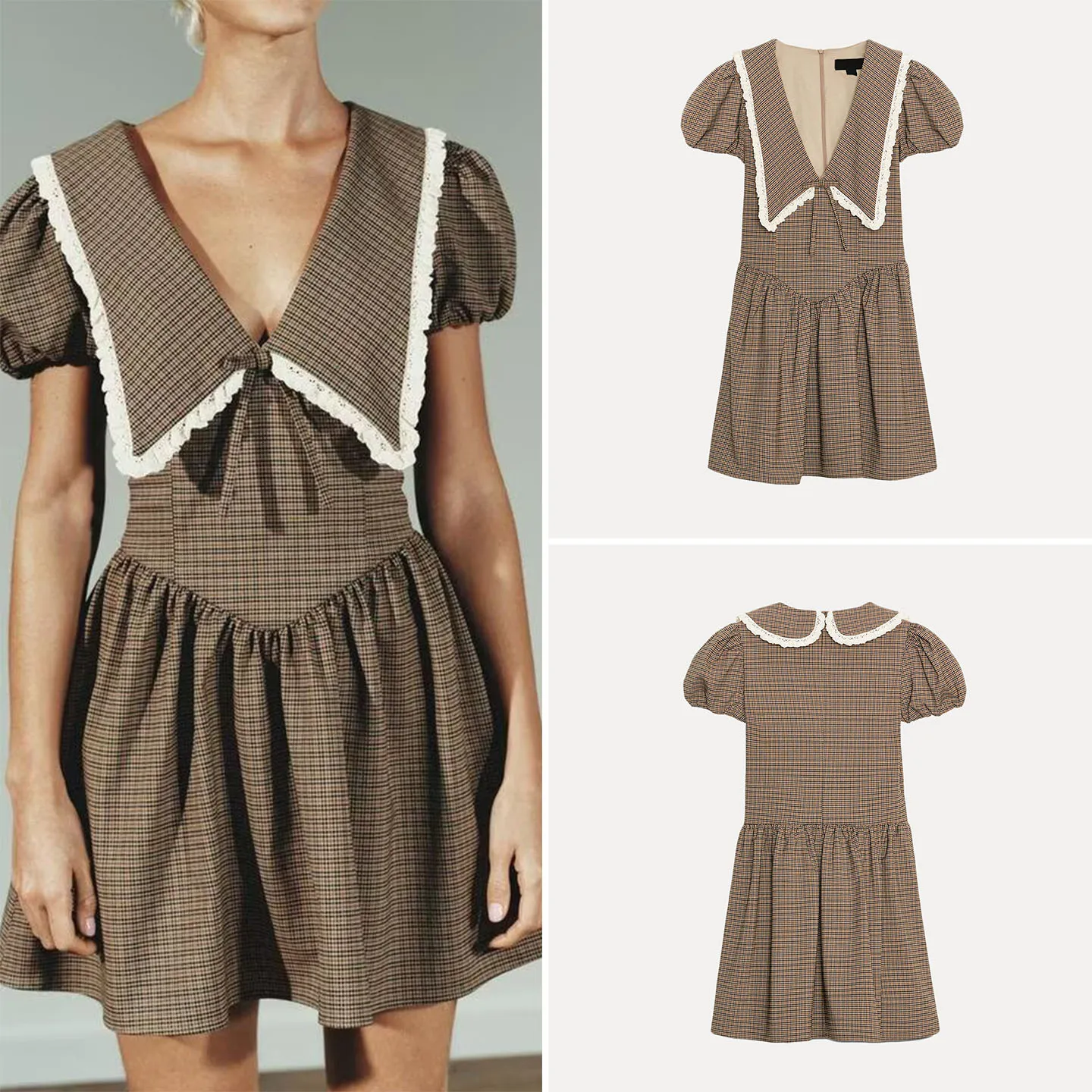 

Casual Cute Plaid round Collar Dr Women's Faion Autumn 2025 ort Sve Other Material 00% Daily Wear Z Dr