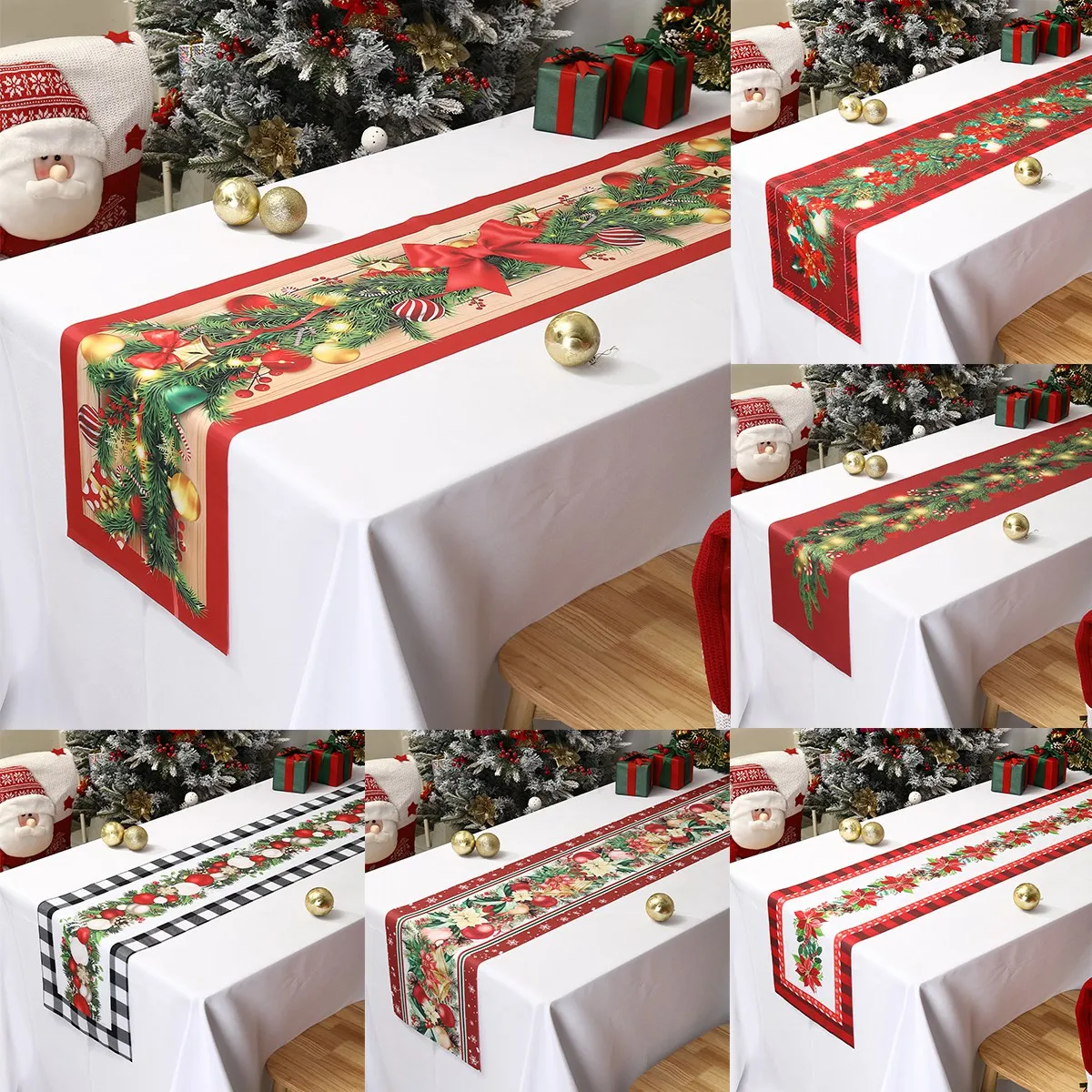 Christmas Table Runner Xmas Table Flag Cover Merry Christmas Decorations for Home 2024 Navidad Gifts New Year 2025 Tablecloth