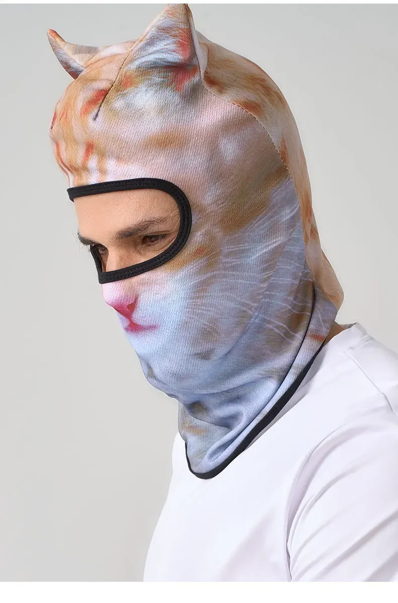 3D Cat Animal Balaclava with Ears, Funny Ski Mask Beanie for Men Women, Music Festival Rave Halloween Party Gifts
