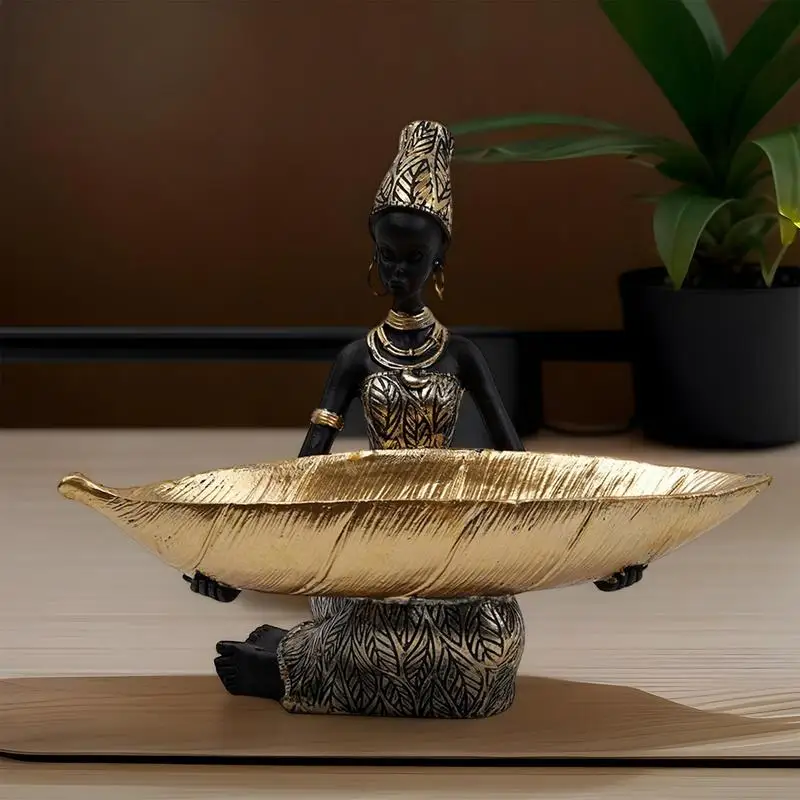 

Fruit Dessert Serving Tray Resin African Woman Party Supplies Decorative Desktop Ornament For Wedding Reception Restaurant