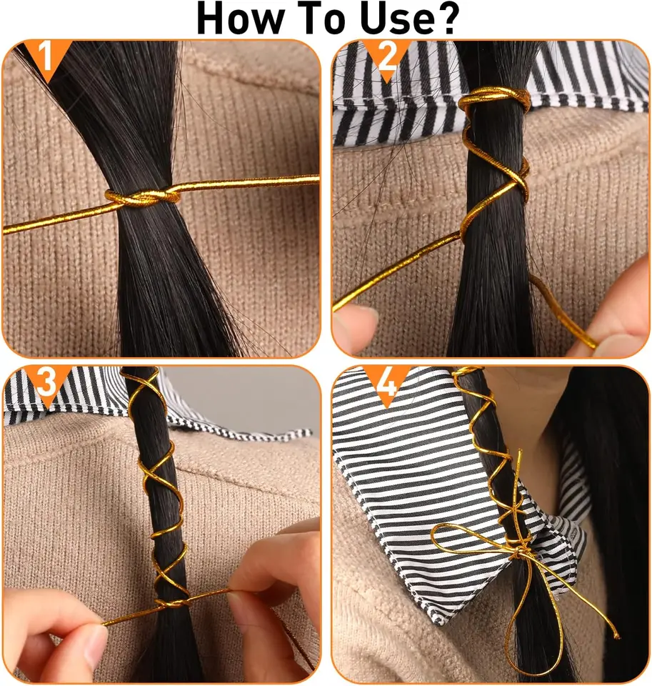 5 Piezas de Cuerdas de 5M para Trenzas, Accesorio de Cabello, Cuerda Envolvente para Trenzas, Cuerda para Dreadlocks, Trenzado Plateado y Dorado 6