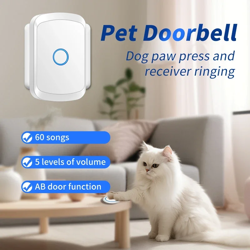 CACAZI Pets Wireless Doorbell For Dog Cat Door Bell Waterproof Button Doggie for Potty House-Training Sensor Motion Touch Button