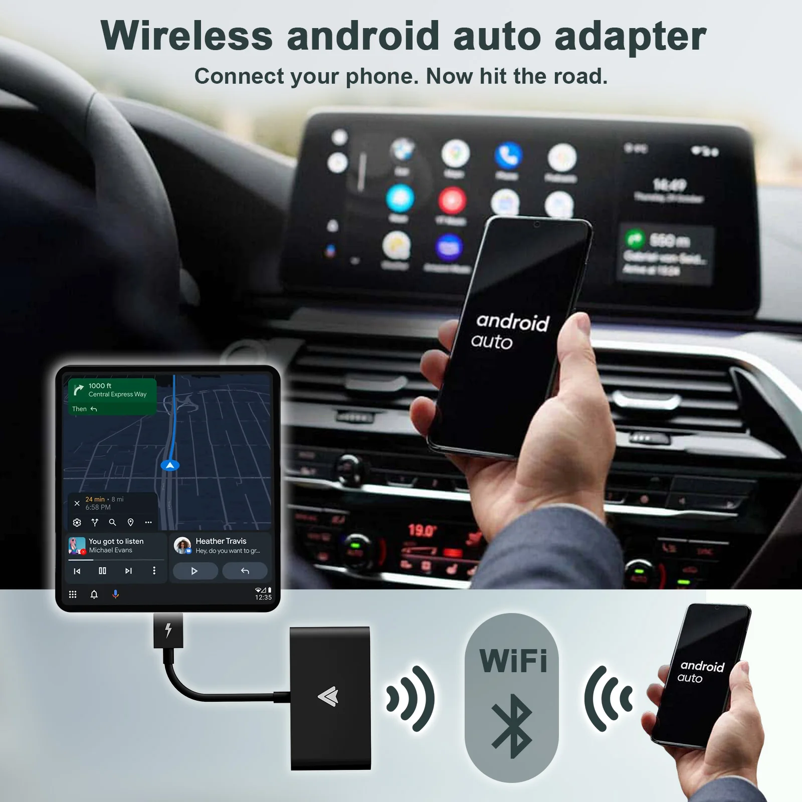 Android Auto Wireless Adapter for Car, Plug Play 5GHz WiFi Online Upgrade