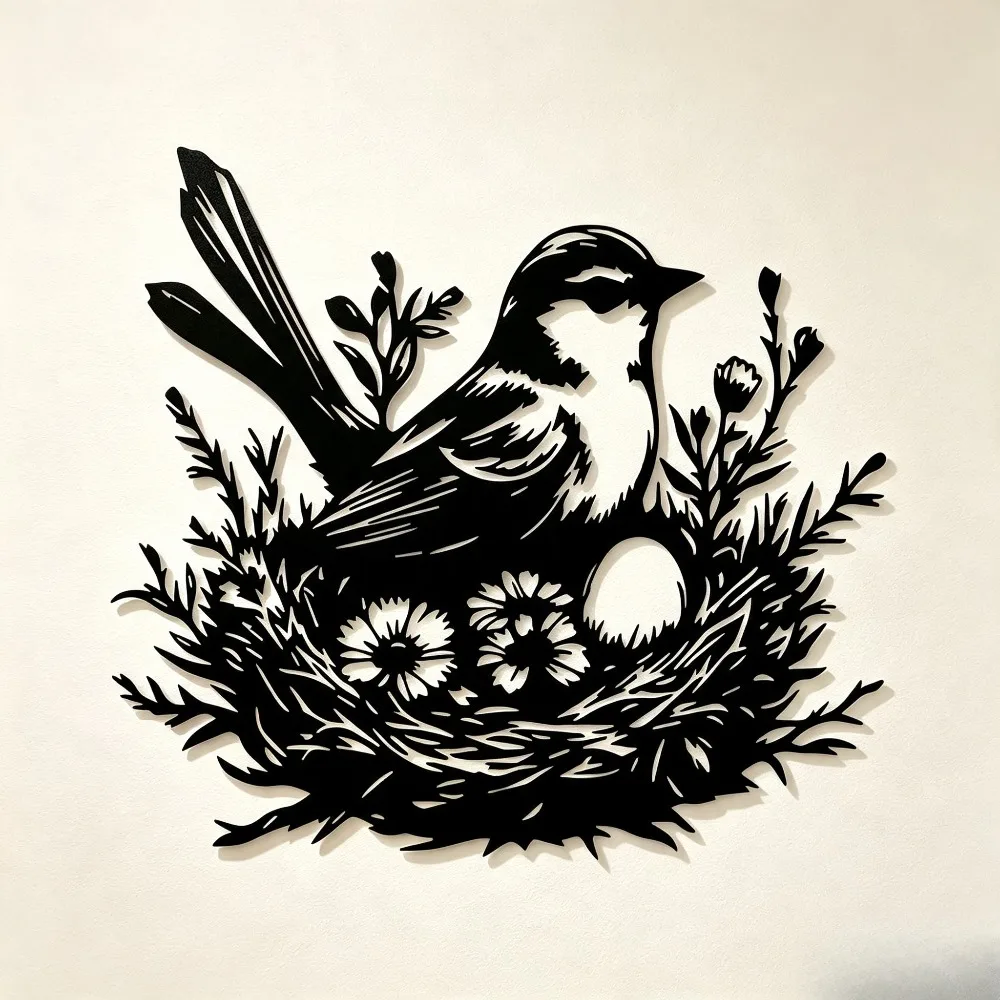 CIFBUY Bird Nest Metal Sculpture Iron Wall Art Rust‑proof Hanging Plaque Home Nursery Room Patio Natural Style Decor