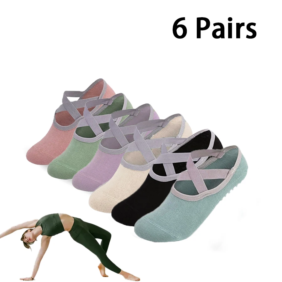 

6 пар носков для йоги, женские спортивные носки для танцев, пилатеса, йоги, носки для фитнеса, впитывающие пот, силиконовый ремешок, противоскользящие носки