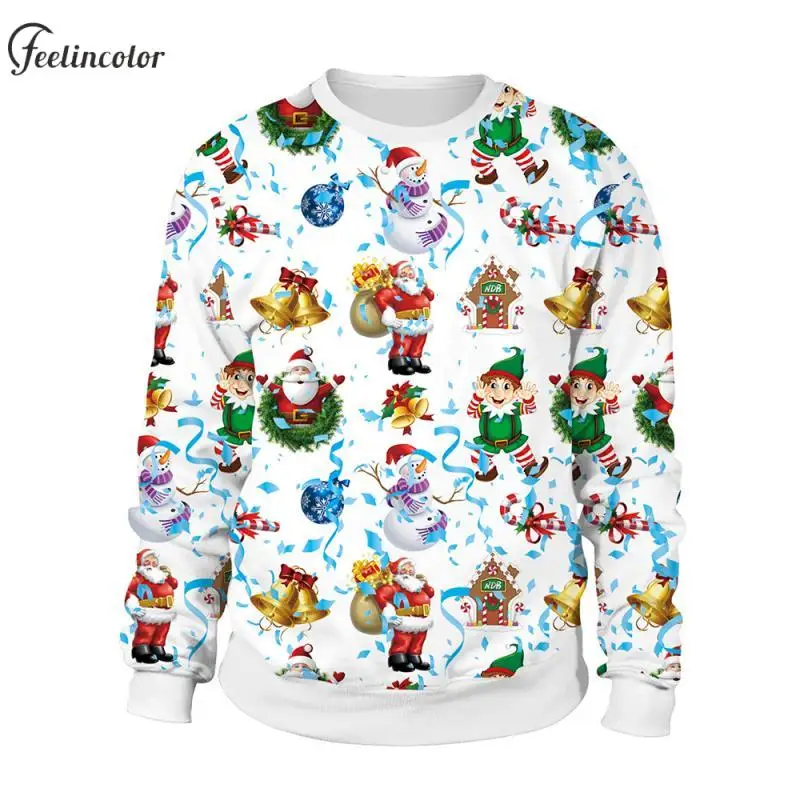 

Red Green Sprites Men Women Ugly Christmas Sweatshirt Santa Claus Bells Jingle Off Pullover White Snowman Hoodies Couple Clothes