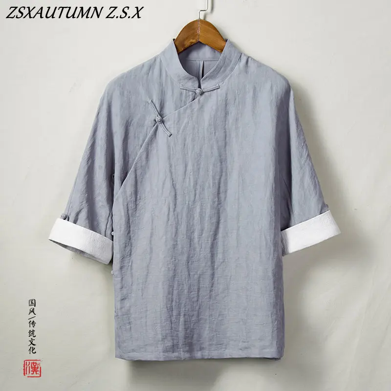 China Shirt Top Cotton linen Wushu Kung Fu Outfit Traditional Chinese Clothing for Men Male Chinese Mandarin Collar Shirt Blouse