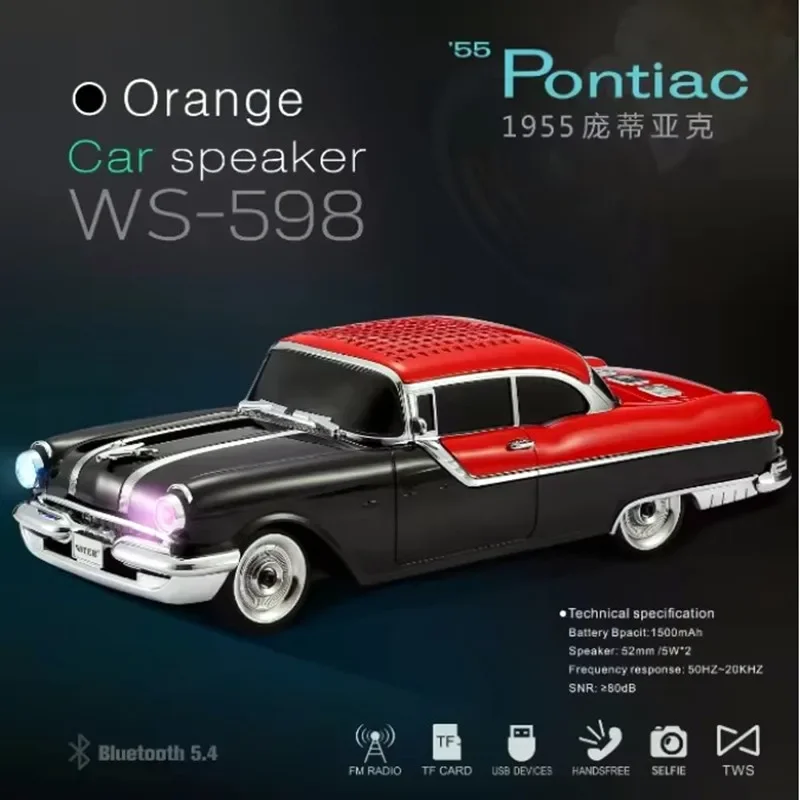 

WS598 Pontiac Car Shaped Wireless Bluetooth Speaker TWS Stereo Portable Subwoofer with TF USB FM AUX LED Light Type C Charging