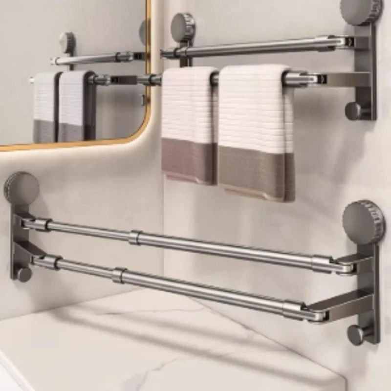 Wall Mounted Carbon Steel Towel Rack Double Bar Bathroom Shelf Organizer Space Saving Rustproof Easy Installation Towel Holder