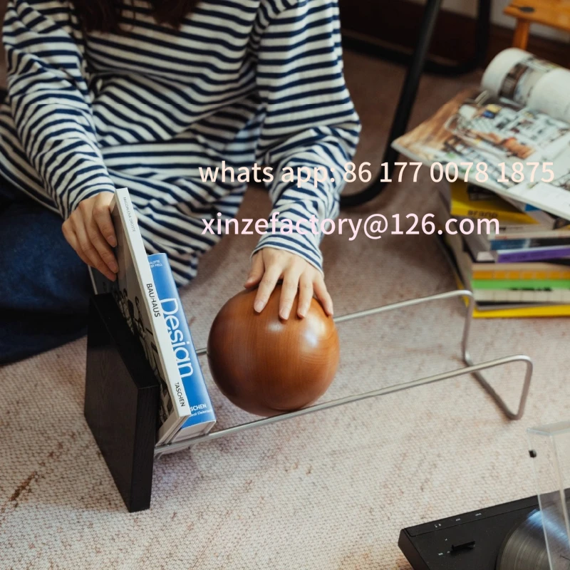 Customizable Magazine Rack Wood Ball Record Holder Stainless Steel Sphere Bookend Modern Book Organizer