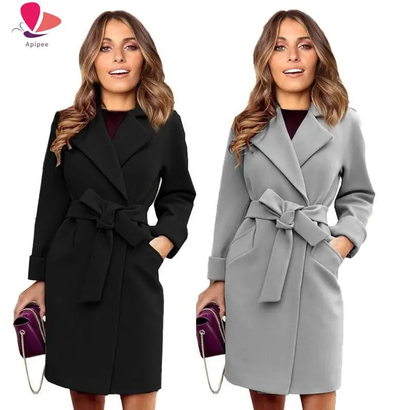 

APIPEE Autumn Coat Women's Black Long Coat White Coat V-neck for Women Coats and Jacket Trench Blouson Femme Tweed Jacket