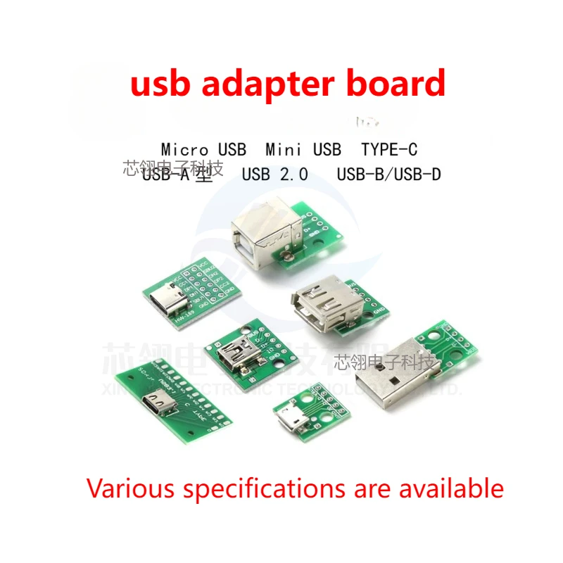 5pcs Micro Mini  A Male USB 2.0 3.0 A Female USB B Connector Interface to 2.54mm DIP PCB Converter Adapter Breakout Board