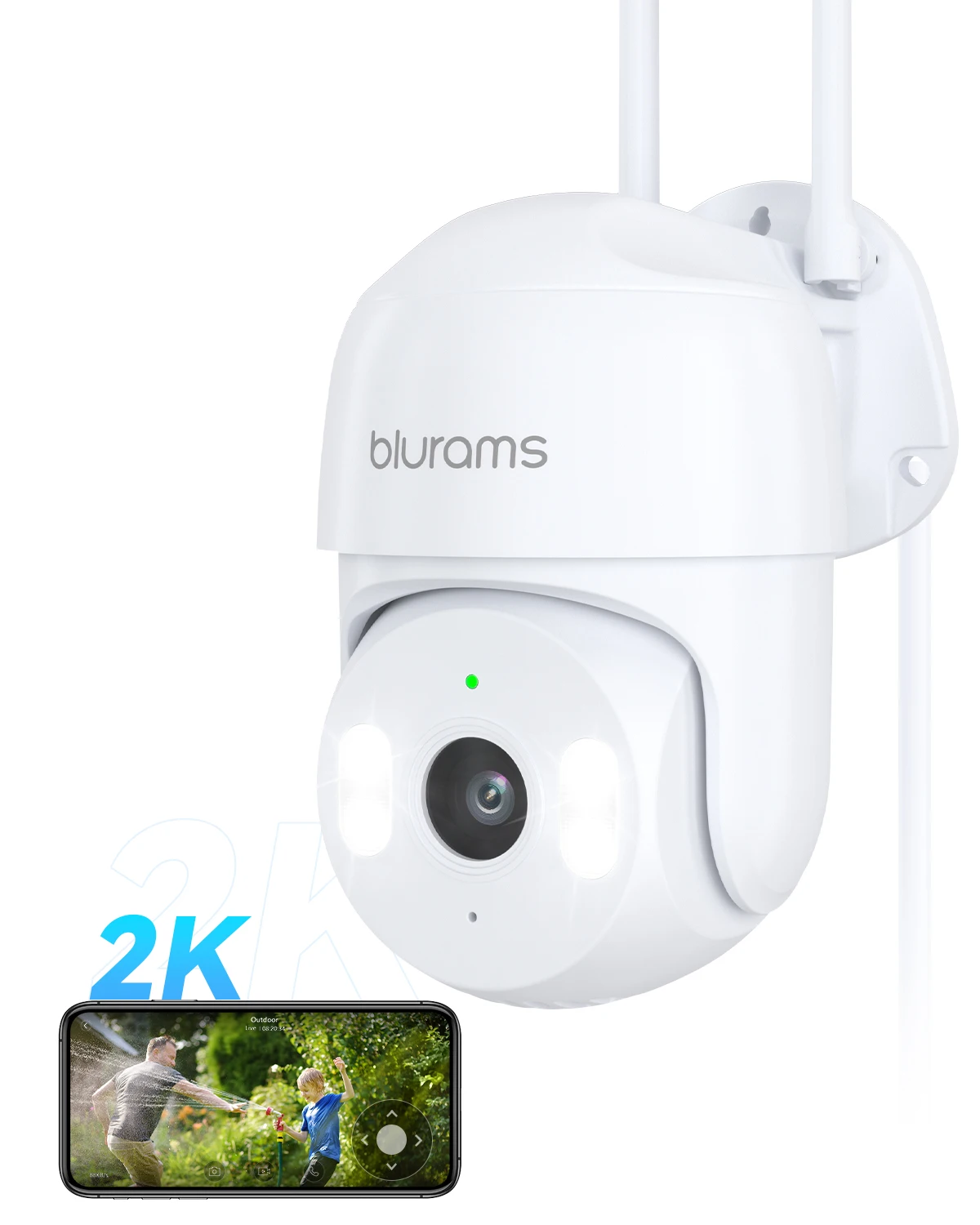 Blurams 2K 2.4G Wi-Fi Home Security Camera Outdoor, 360° PTZ Camera Outside with Motion Tracking, Color Night Vision, 2-Way Talk