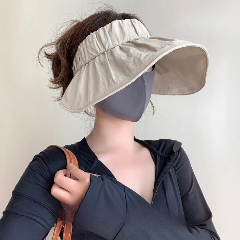 1pc UPF50+ Empty Top Sun Hat for Women Foldable Headband Cap Korean Large Brim Sunscreen Shell Cap Summer Beach UV Protection