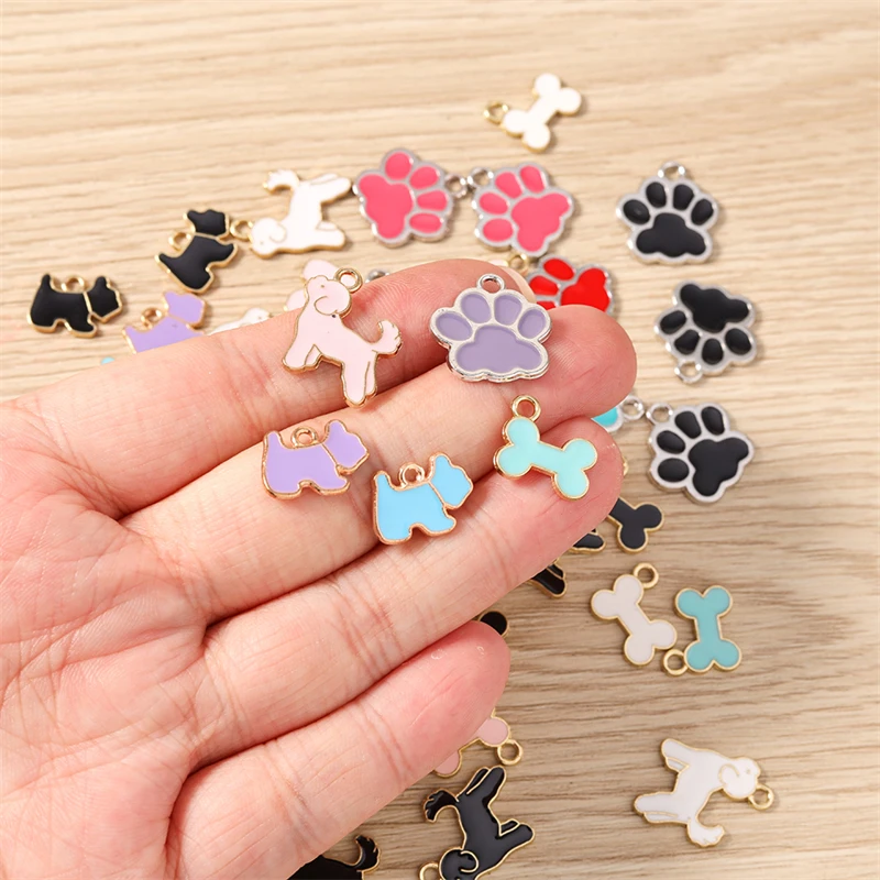 10pcs Cute Enamel Dog Bone Footprint Charms Pendants for Jewelry Making Drop Earrings Necklace Bracelets DIY Crafts Accessories