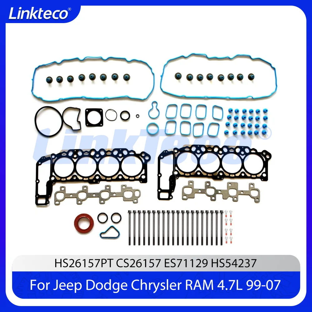 Engine Head Gasket Set Bolts Fit 4.7 L V8 EVA EVC 16 Valve For 99-03 Jeep Grand Cherokee Dodge Ram 1500 Durango Dakota 4.7L