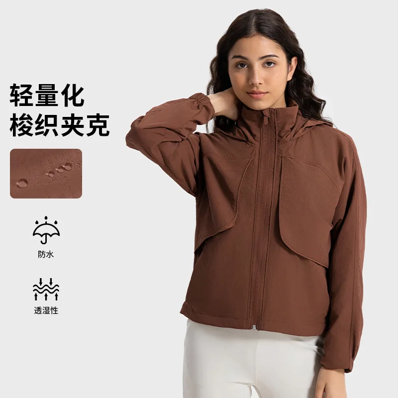 Women's Soft Shell Hooded Jacket, Standing Neck, Two Wear Sports Coat, Waterproof Pocket, Loose Casual Outdoor Jacket, Autumn an