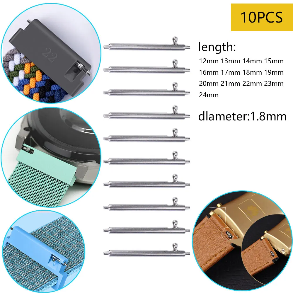 20mm 22MM 10PCS 1.8mm Diameter Watch Pin Pepair Tools & Kits Quick Release Watch Strap spring Bars Pins 24mm 18MM 23MM 19MM 16MM