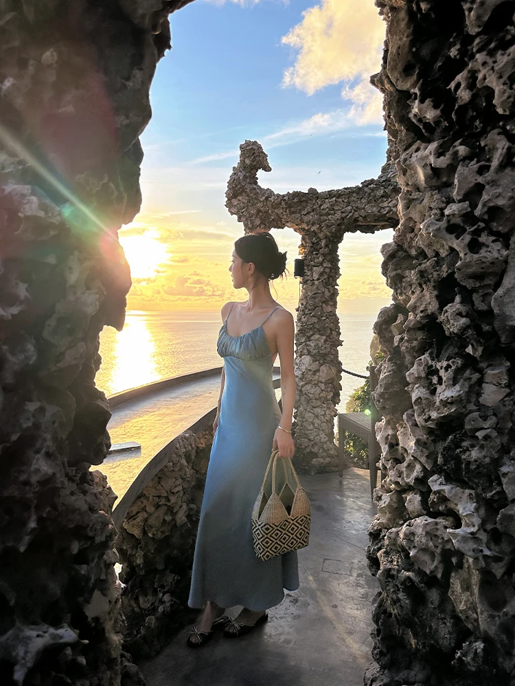 

Платье FORNIYOYO Dry Tuan 45 с диагональным вырезом, атласными плиссированными бретелями, повседневное, женское, из полиэстера, без рукавов