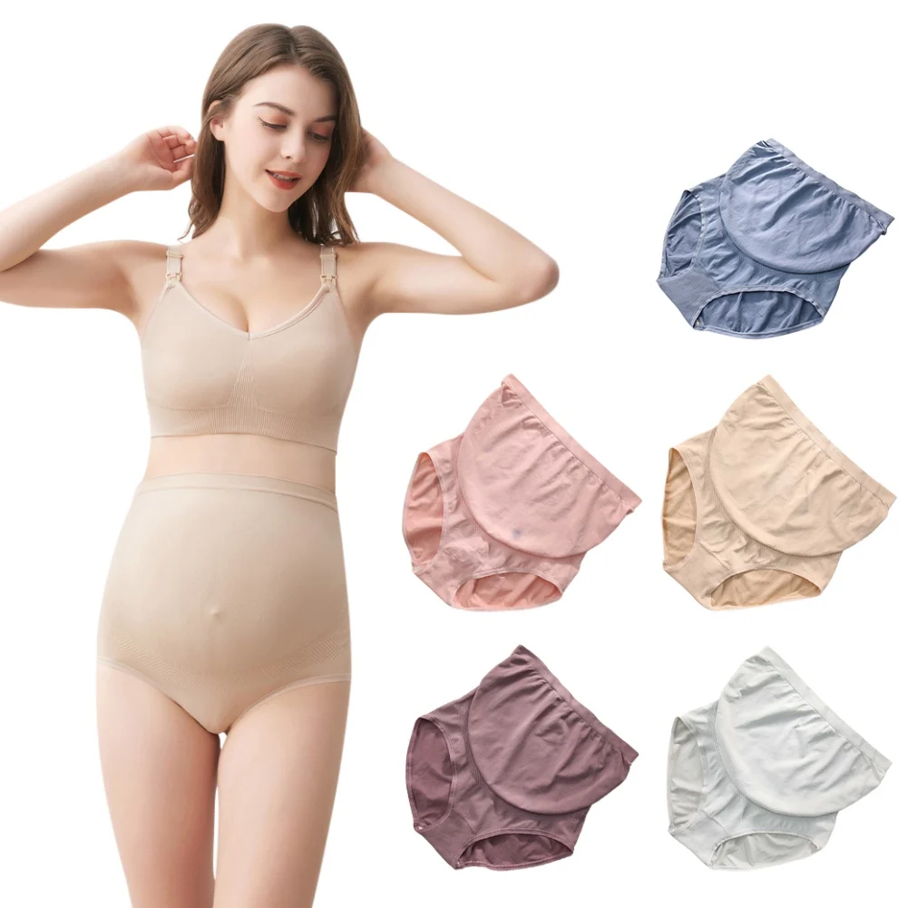 Plus Size Cotton Maternity Panties High Waist Seamless Pregnant Panties Belly Support Briefs Pregnant Women Solid Color Panties