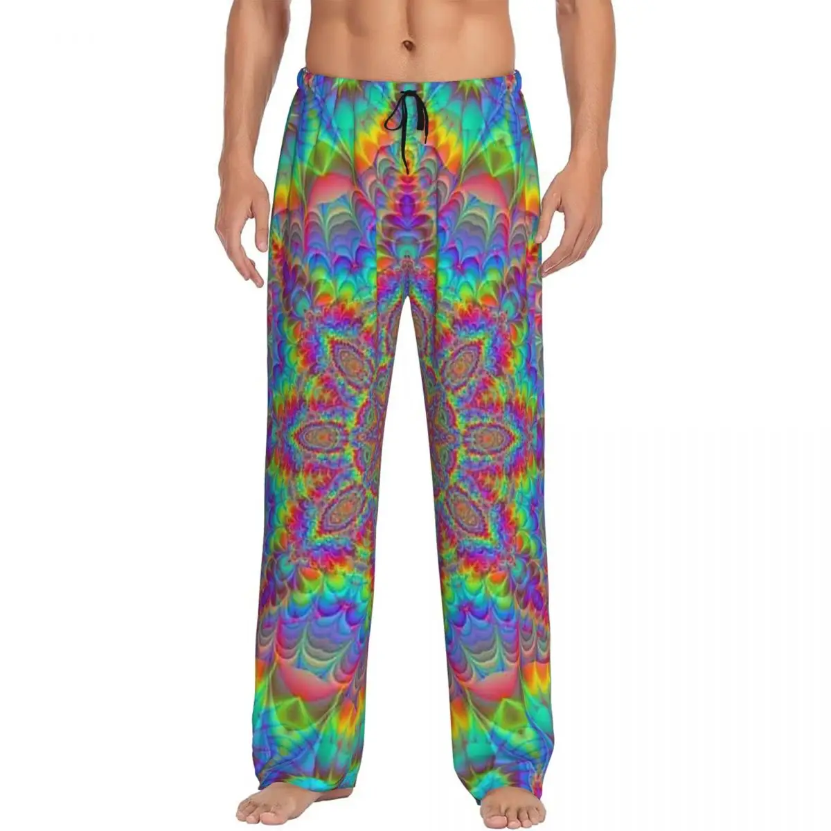 Custom Retro Psychedelic Black With Vibrant Magic Pattern Pajama Pants Men Sleepwear Sleep Lounge Bottoms with Pockets