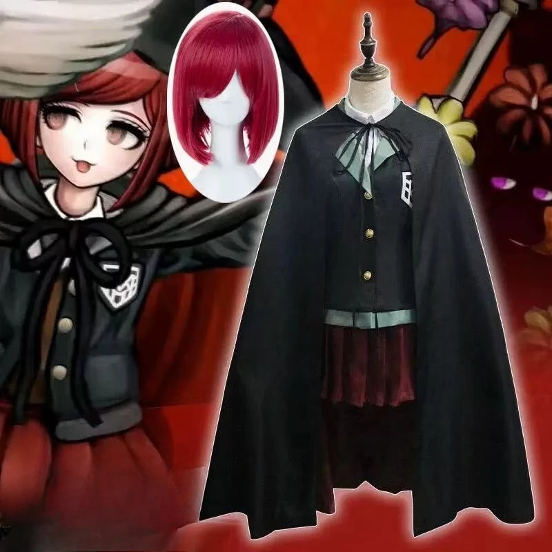 Anime Danganronpa Magician Yumeno Himiko Girl School Uniform Halloween Carnival Student JK Uniform Cosplay Costume Red Wig